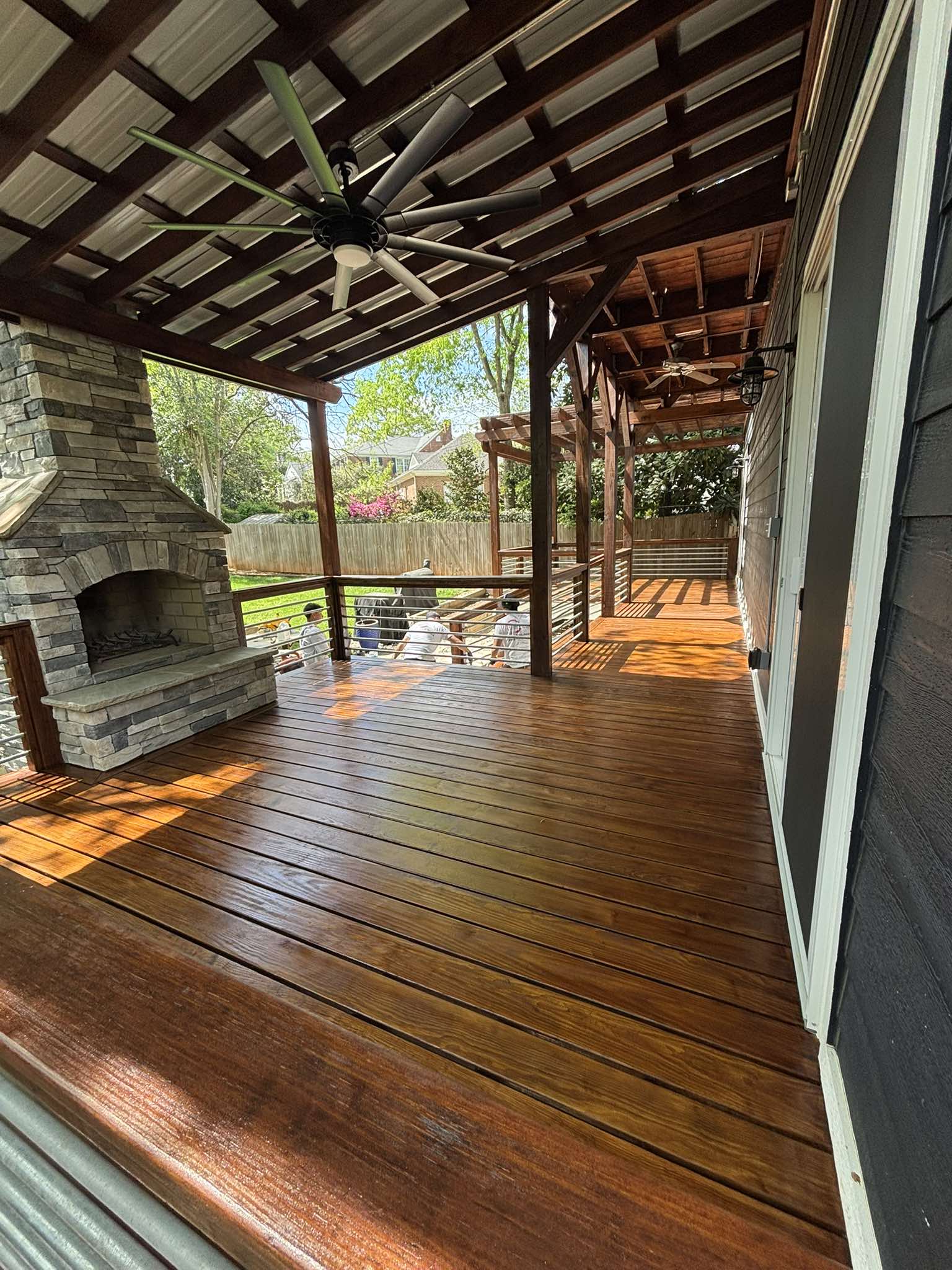 Finished stained wood deck and pergola